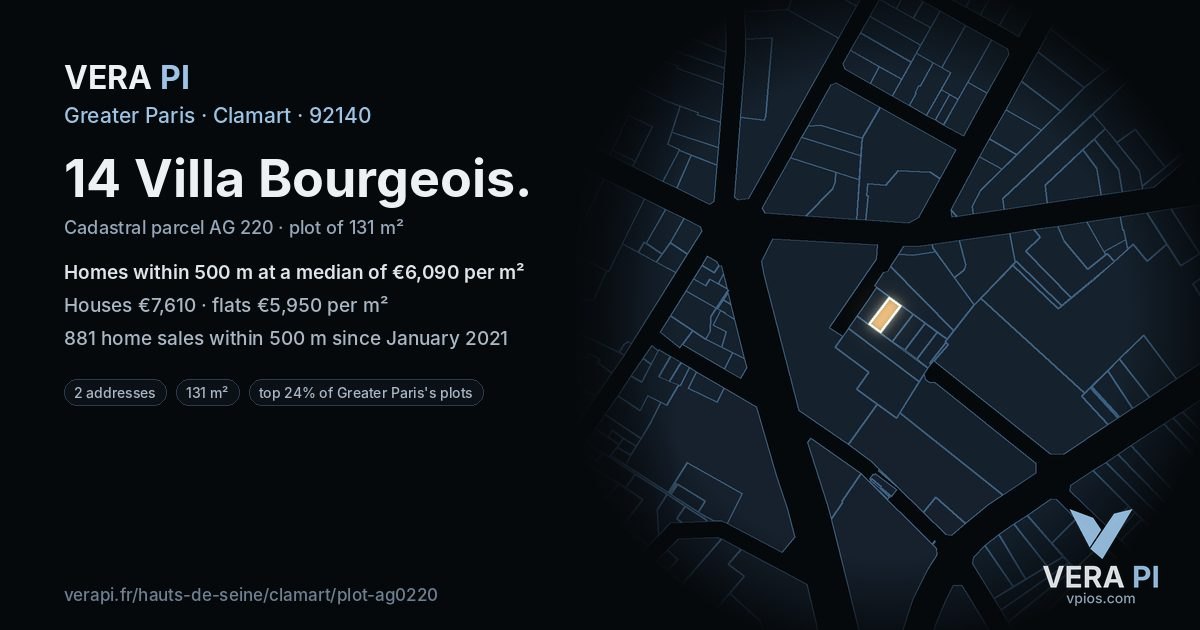 14 Villa Bourgeois, Clamart at night – the plot lit, the parcels around coloured by the prices near them