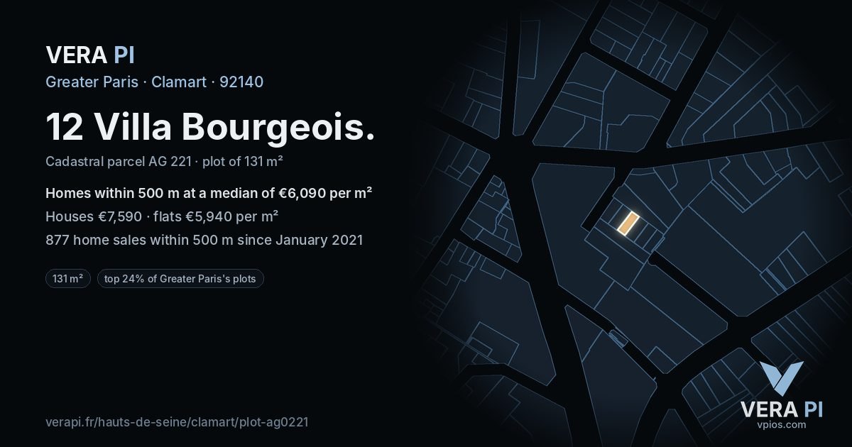 12 Villa Bourgeois, Clamart at night – the plot lit, the parcels around coloured by the prices near them