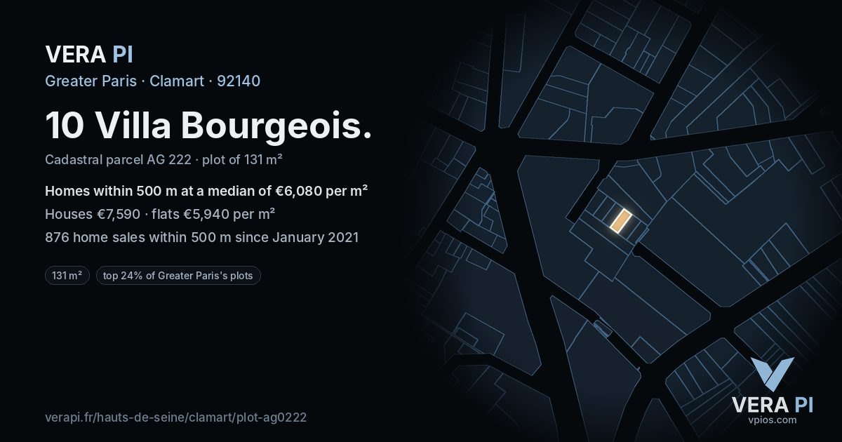 10 Villa Bourgeois, Clamart at night – the plot lit, the parcels around coloured by the prices near them