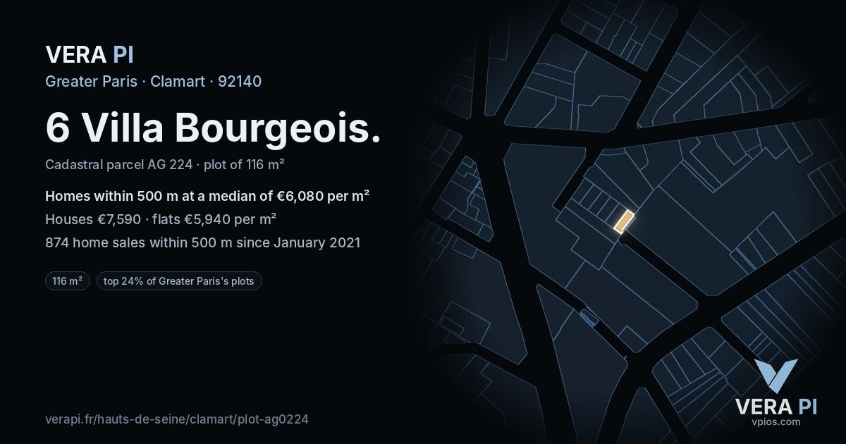 6 Villa Bourgeois, Clamart at night – the plot lit, the parcels around coloured by the prices near them