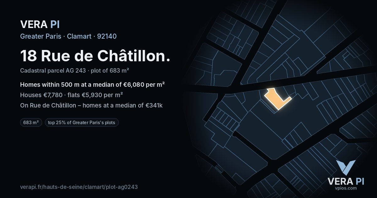 18 Rue de Châtillon, Clamart at night – the plot lit, the parcels around coloured by the prices near them