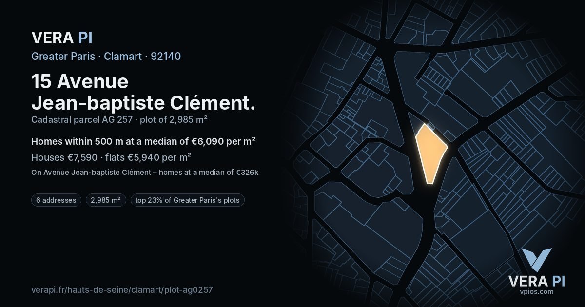 15 Avenue Jean-baptiste Clément, Clamart at night – the plot lit, the parcels around coloured by the prices near them