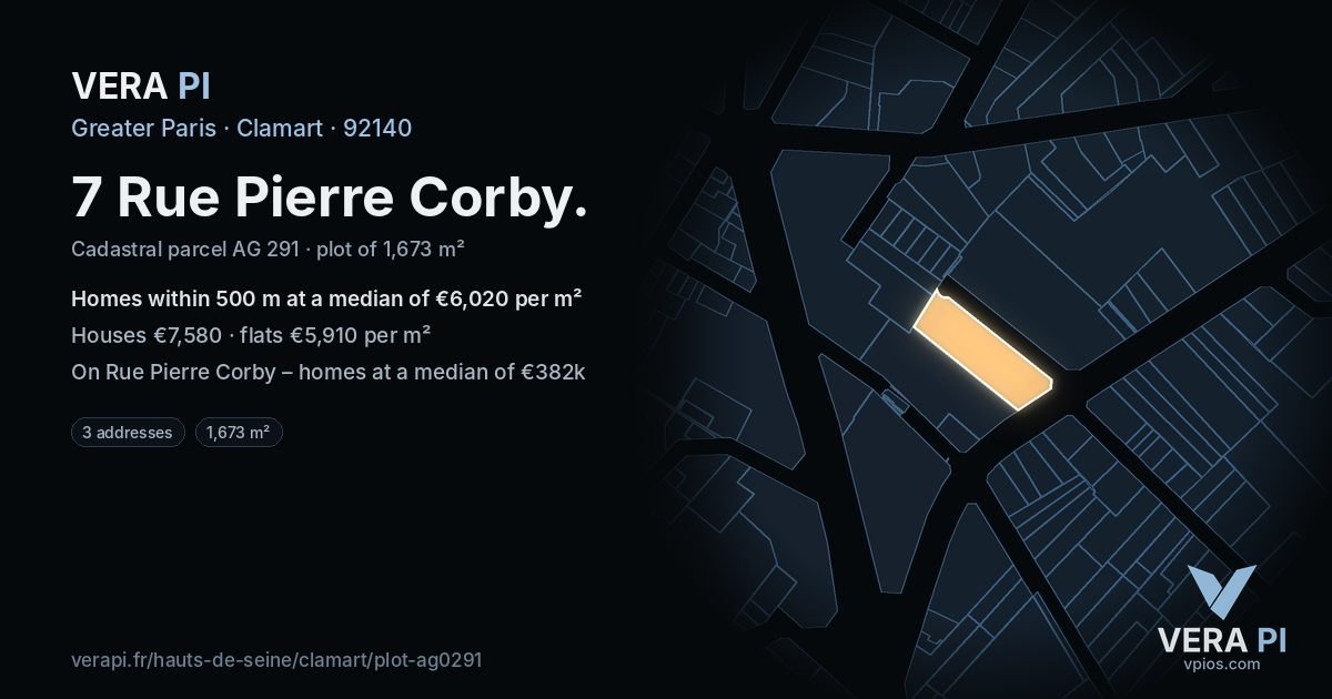 7 Rue Pierre Corby, Clamart at night – the plot lit, the parcels around coloured by the prices near them