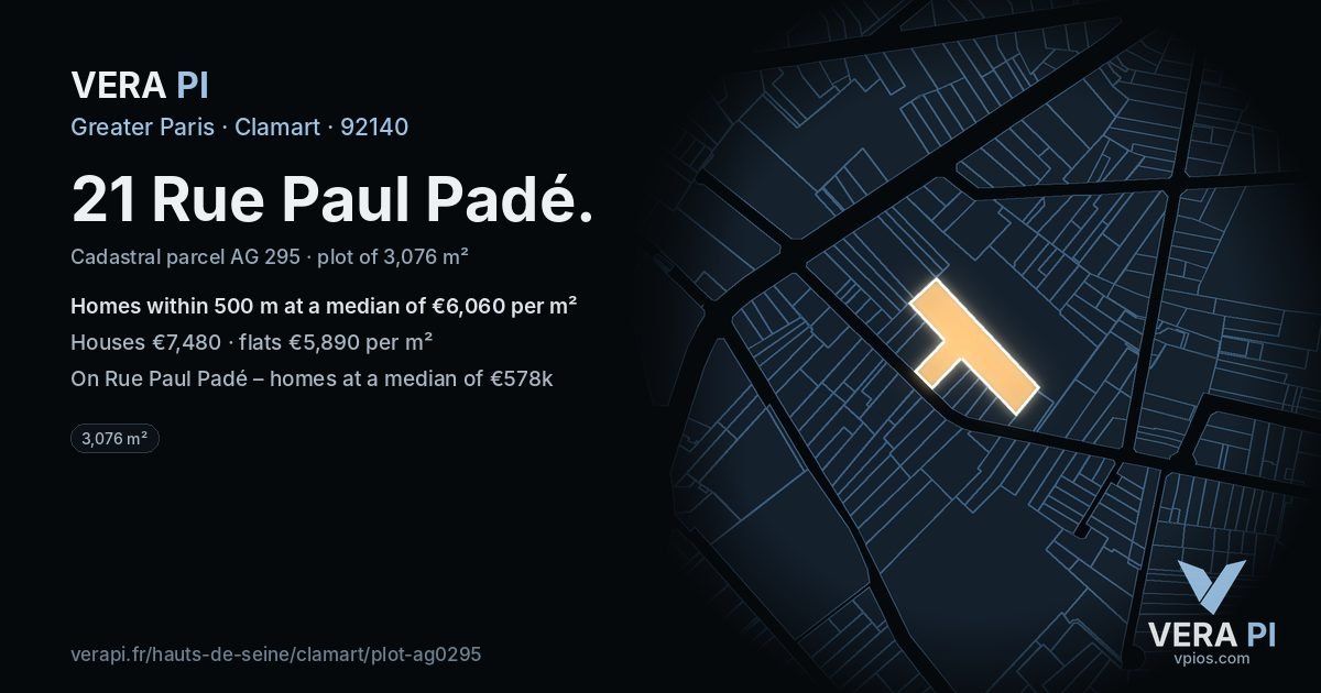 21 Rue Paul Padé, Clamart at night – the plot lit, the parcels around coloured by the prices near them