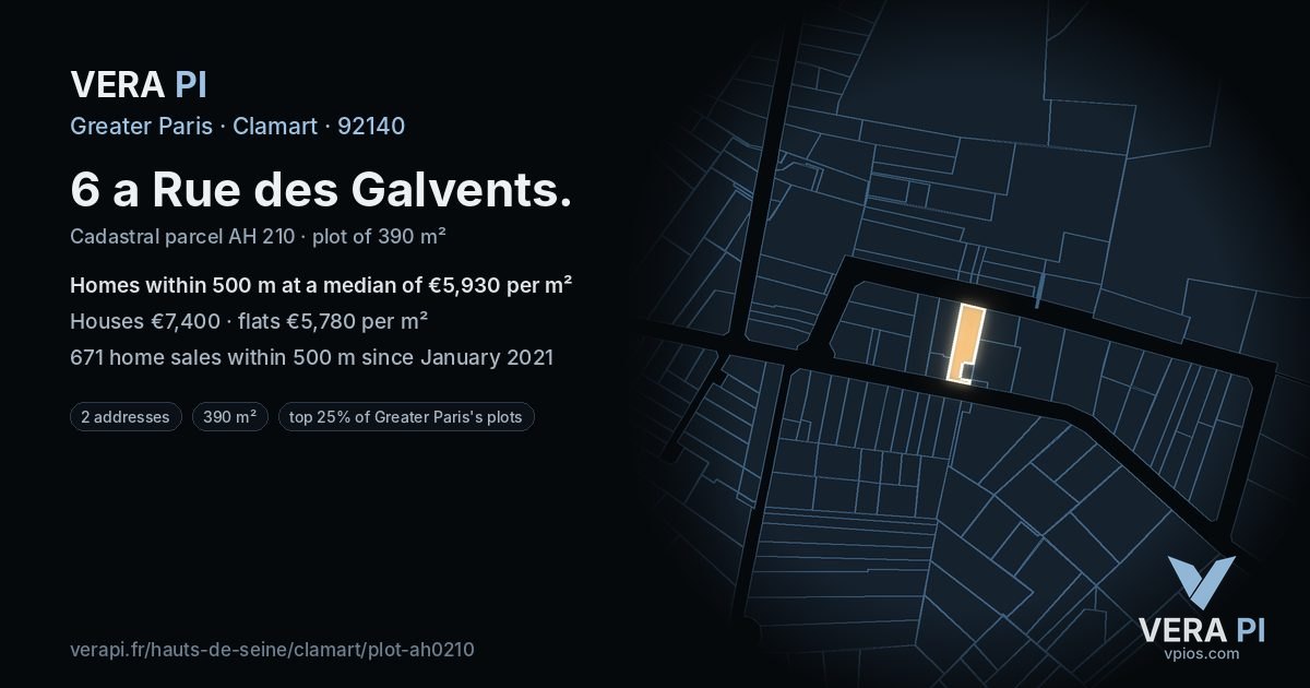 6 a Rue des Galvents, Clamart at night – the plot lit, the parcels around coloured by the prices near them