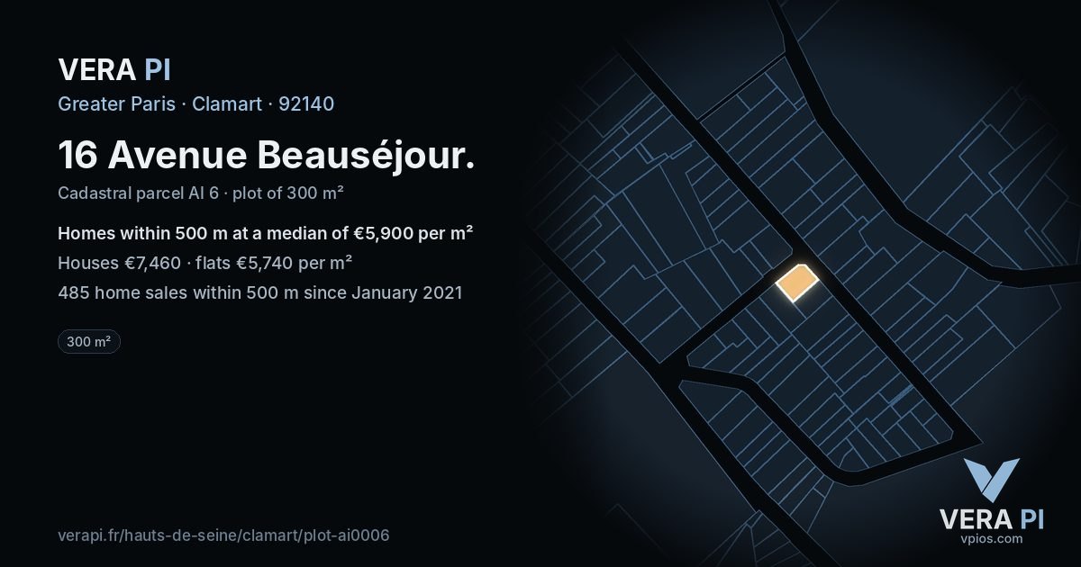 16 Avenue Beauséjour, Clamart at night – the plot lit, the parcels around coloured by the prices near them
