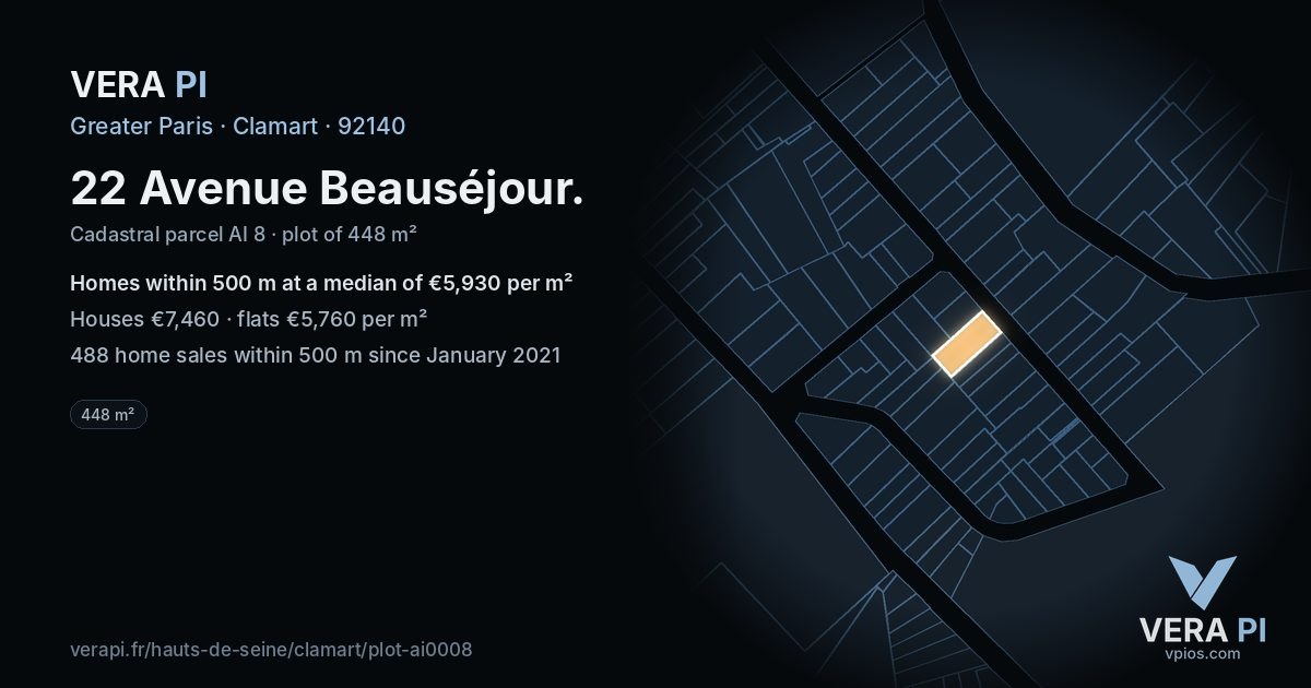 22 Avenue Beauséjour, Clamart at night – the plot lit, the parcels around coloured by the prices near them