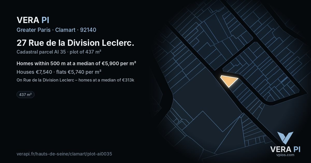 27 Rue de la Division Leclerc, Clamart at night – the plot lit, the parcels around coloured by the prices near them