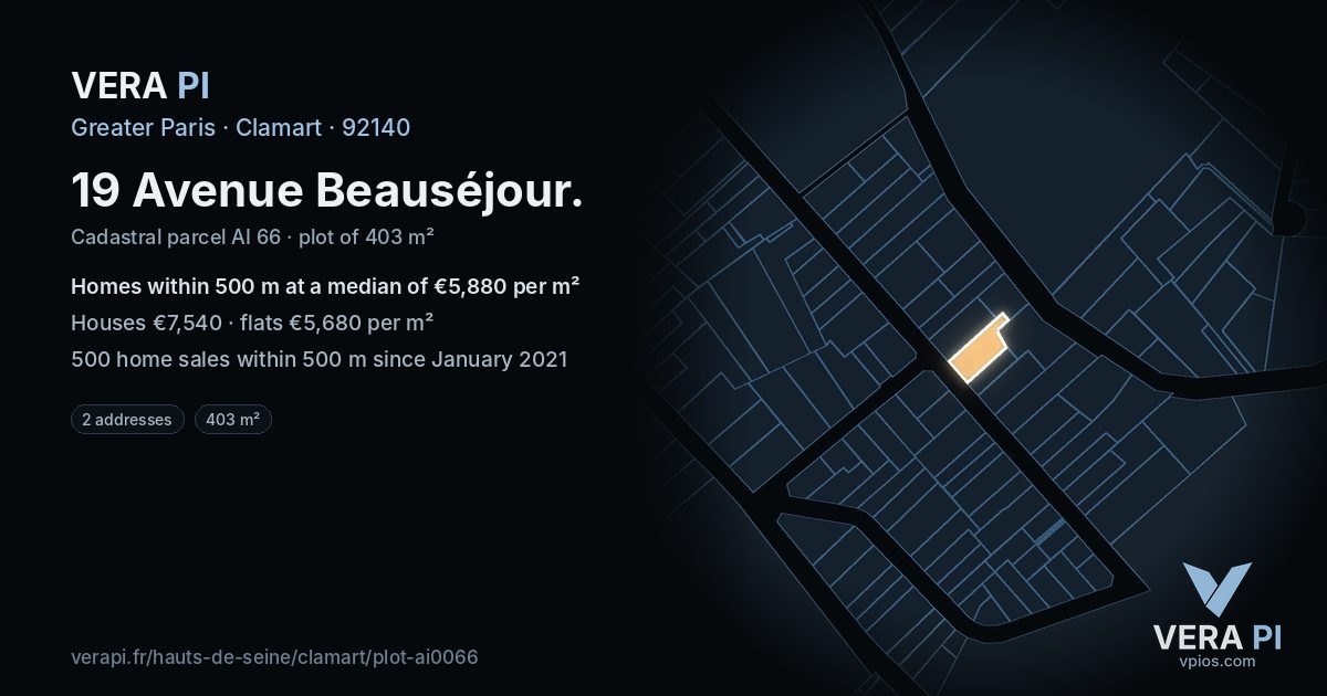 19 Avenue Beauséjour, Clamart at night – the plot lit, the parcels around coloured by the prices near them