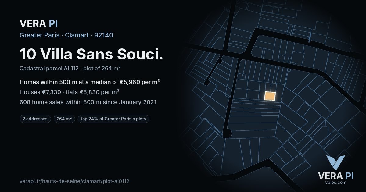 10 Villa Sans Souci, Clamart at night – the plot lit, the parcels around coloured by the prices near them