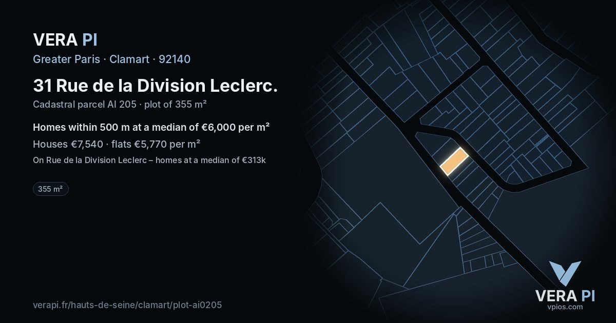 31 Rue de la Division Leclerc, Clamart at night – the plot lit, the parcels around coloured by the prices near them