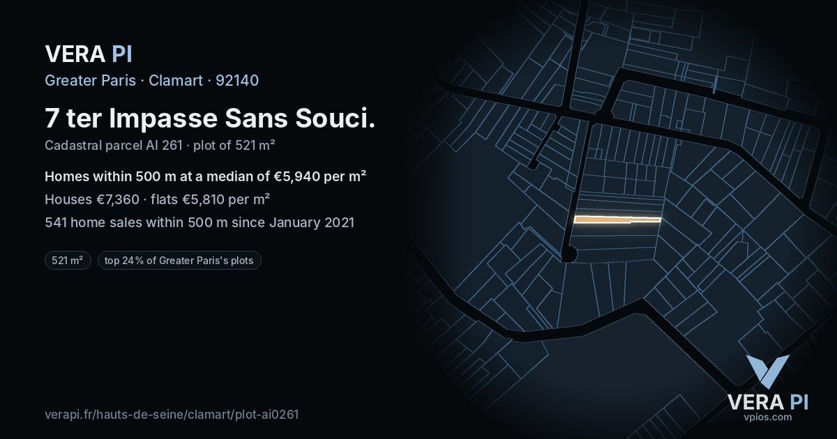 7 ter Impasse Sans Souci, Clamart at night – the plot lit, the parcels around coloured by the prices near them