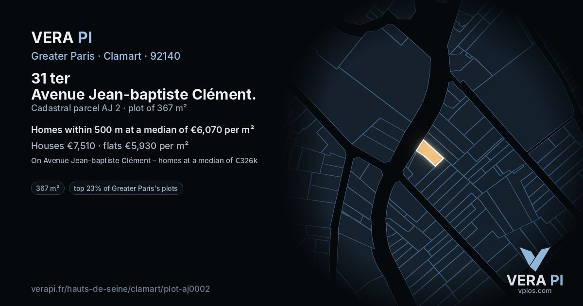 31 ter Avenue Jean-baptiste Clément, Clamart at night – the plot lit, the parcels around coloured by the prices near them