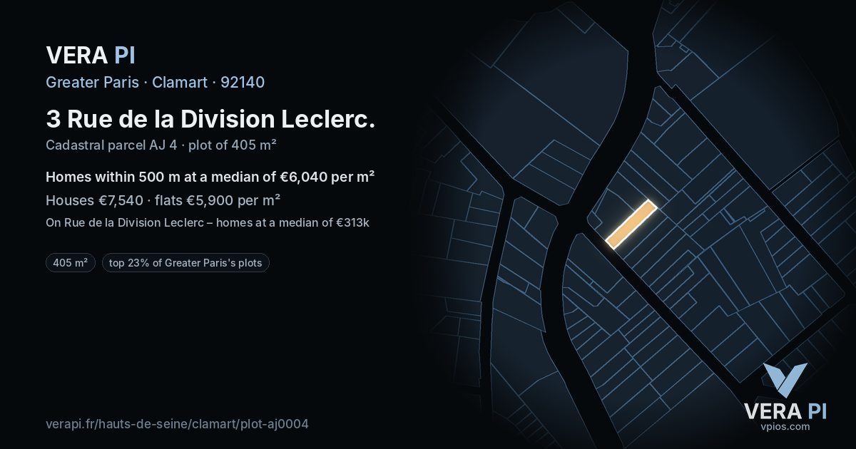 3 Rue de la Division Leclerc, Clamart at night – the plot lit, the parcels around coloured by the prices near them