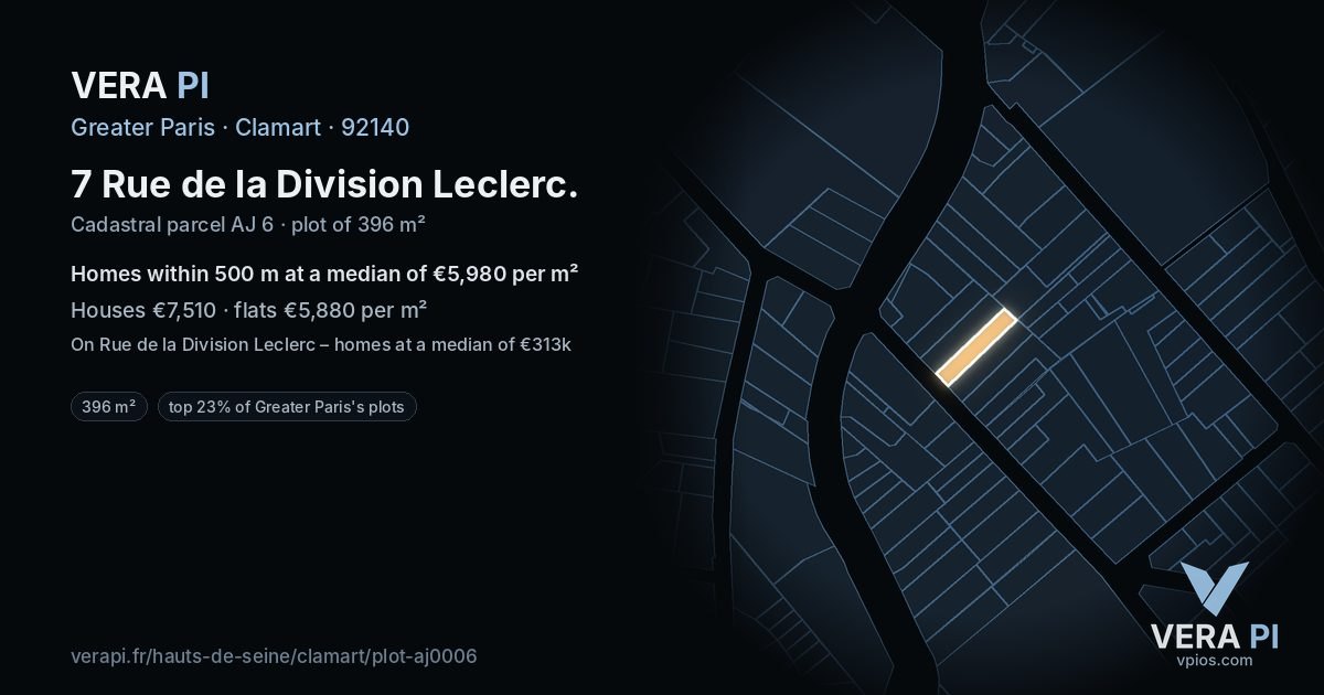 7 Rue de la Division Leclerc, Clamart at night – the plot lit, the parcels around coloured by the prices near them