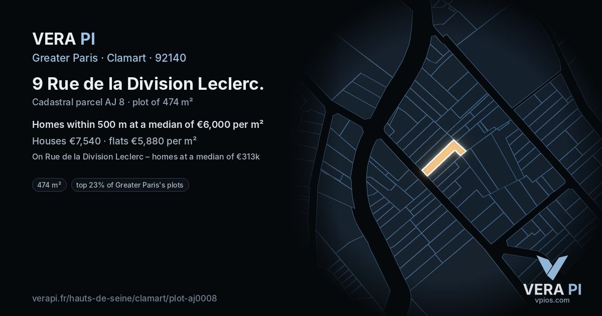 9 Rue de la Division Leclerc, Clamart at night – the plot lit, the parcels around coloured by the prices near them