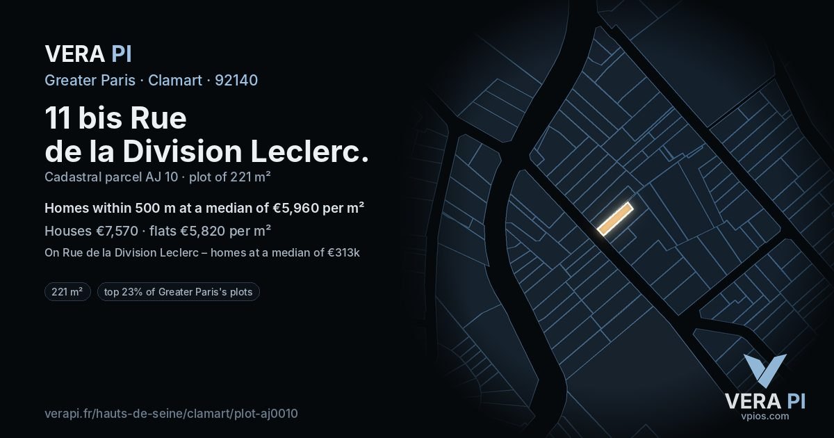 11 bis Rue de la Division Leclerc, Clamart at night – the plot lit, the parcels around coloured by the prices near them