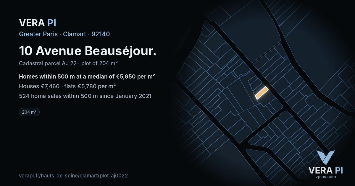 10 Avenue Beauséjour, Clamart at night – the plot lit, the parcels around coloured by the prices near them