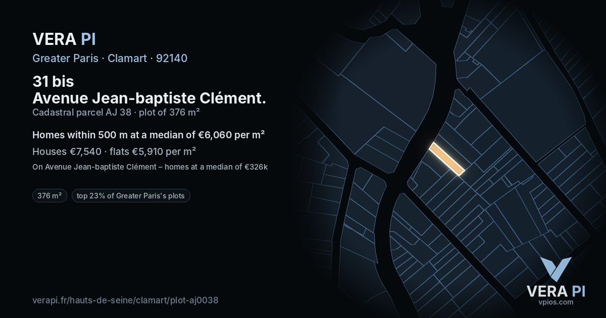 31 bis Avenue Jean-baptiste Clément, Clamart at night – the plot lit, the parcels around coloured by the prices near them