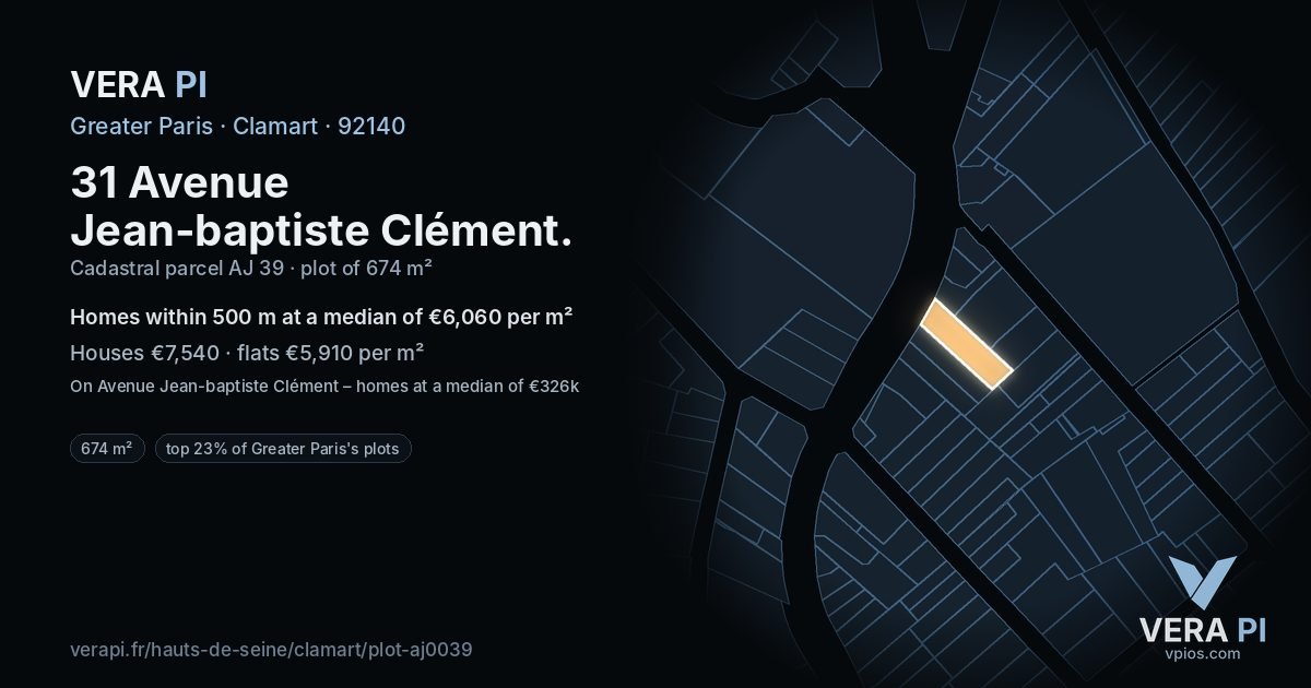 31 Avenue Jean-baptiste Clément, Clamart at night – the plot lit, the parcels around coloured by the prices near them