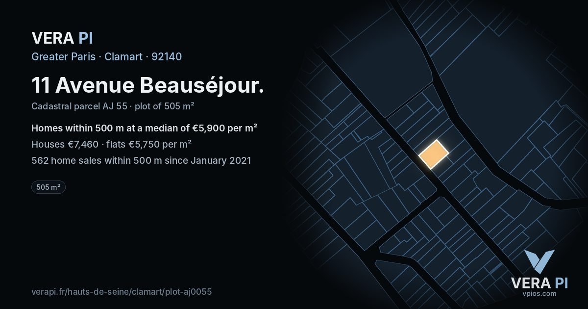 11 Avenue Beauséjour, Clamart at night – the plot lit, the parcels around coloured by the prices near them