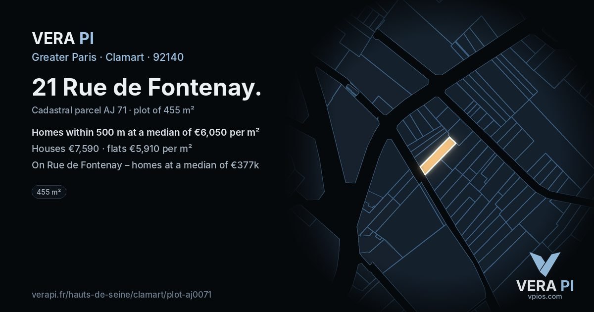 21 Rue de Fontenay, Clamart at night – the plot lit, the parcels around coloured by the prices near them