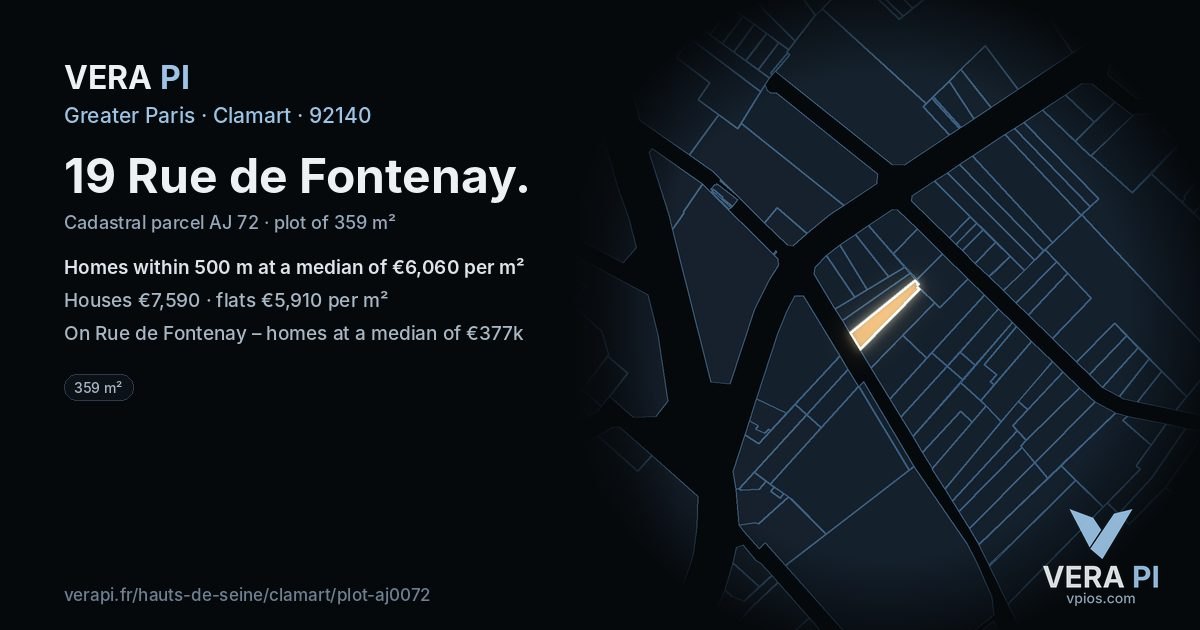 19 Rue de Fontenay, Clamart at night – the plot lit, the parcels around coloured by the prices near them
