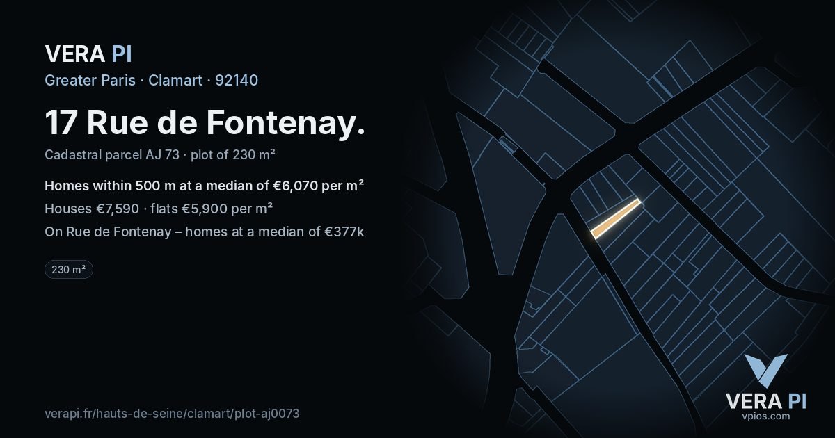 17 Rue de Fontenay, Clamart at night – the plot lit, the parcels around coloured by the prices near them