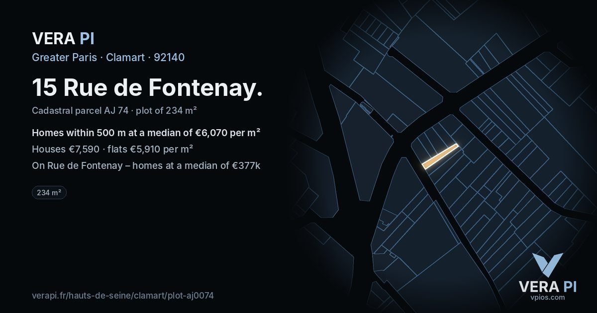 15 Rue de Fontenay, Clamart at night – the plot lit, the parcels around coloured by the prices near them
