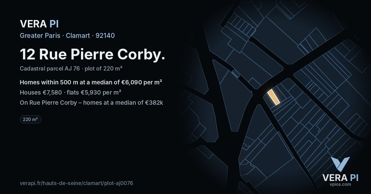 12 Rue Pierre Corby, Clamart at night – the plot lit, the parcels around coloured by the prices near them