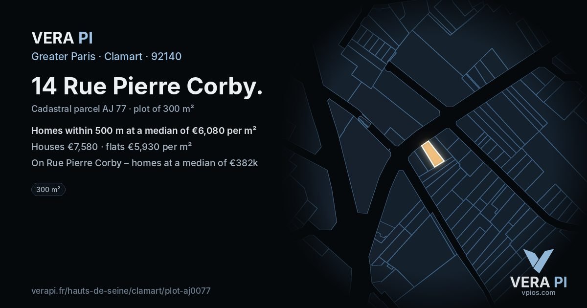 14 Rue Pierre Corby, Clamart at night – the plot lit, the parcels around coloured by the prices near them