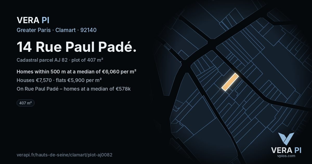 14 Rue Paul Padé, Clamart at night – the plot lit, the parcels around coloured by the prices near them
