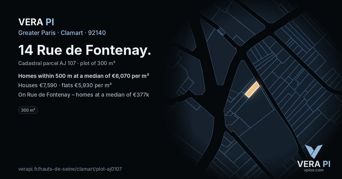 14 Rue de Fontenay, Clamart at night – the plot lit, the parcels around coloured by the prices near them