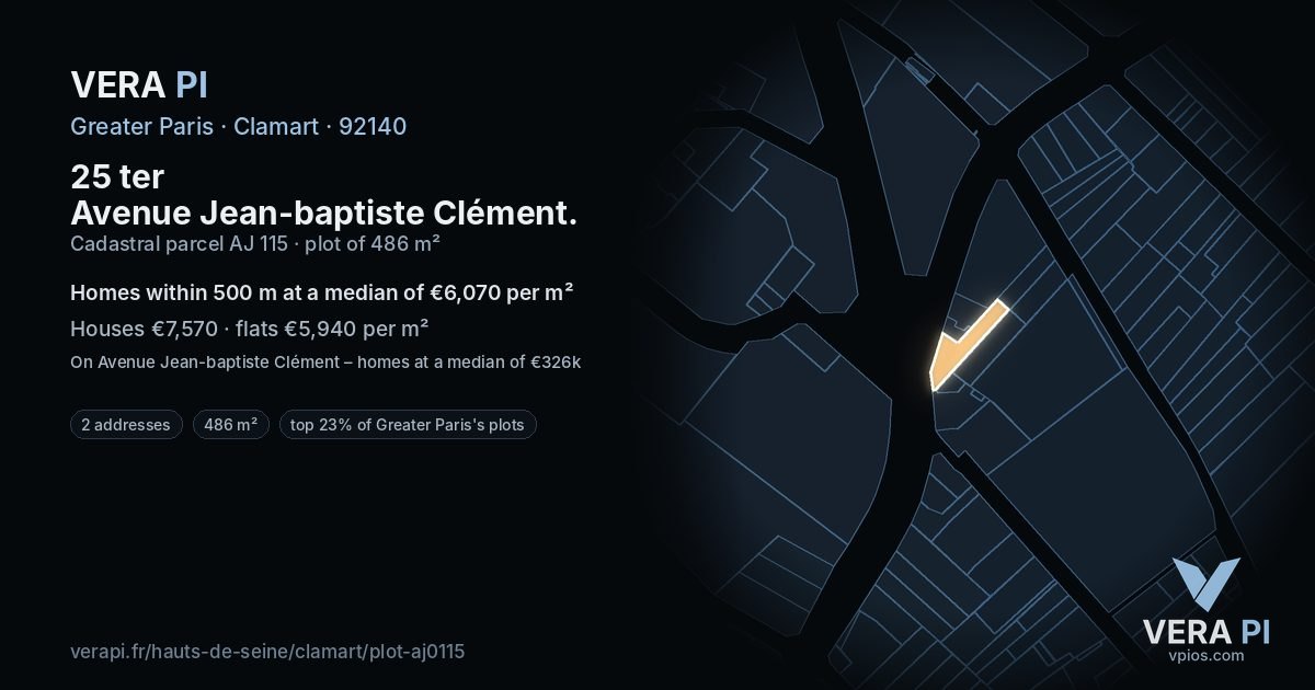 25 ter Avenue Jean-baptiste Clément, Clamart at night – the plot lit, the parcels around coloured by the prices near them