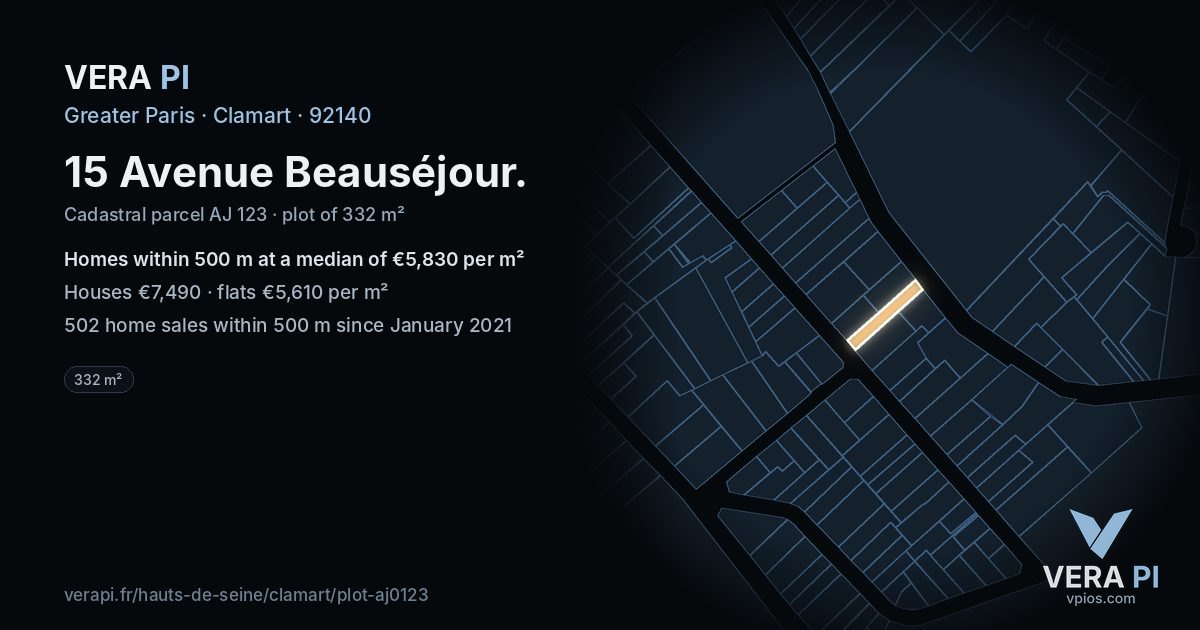 15 Avenue Beauséjour, Clamart at night – the plot lit, the parcels around coloured by the prices near them