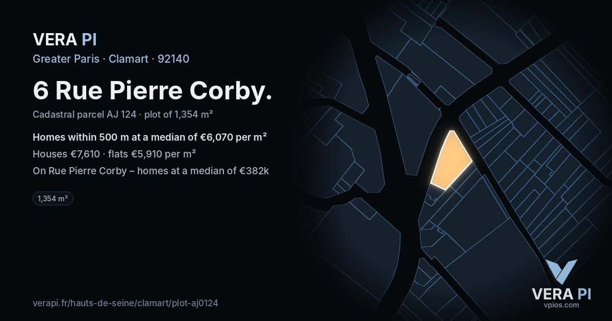 6 Rue Pierre Corby, Clamart at night – the plot lit, the parcels around coloured by the prices near them