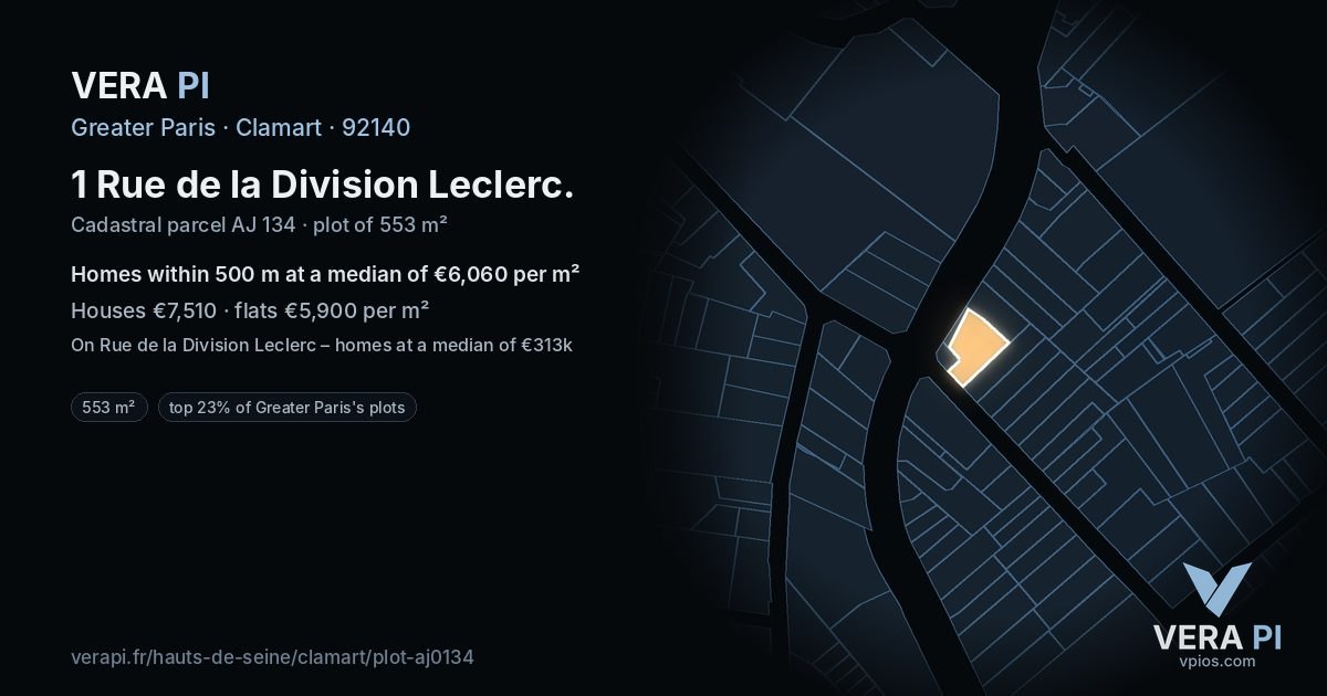 1 Rue de la Division Leclerc, Clamart at night – the plot lit, the parcels around coloured by the prices near them