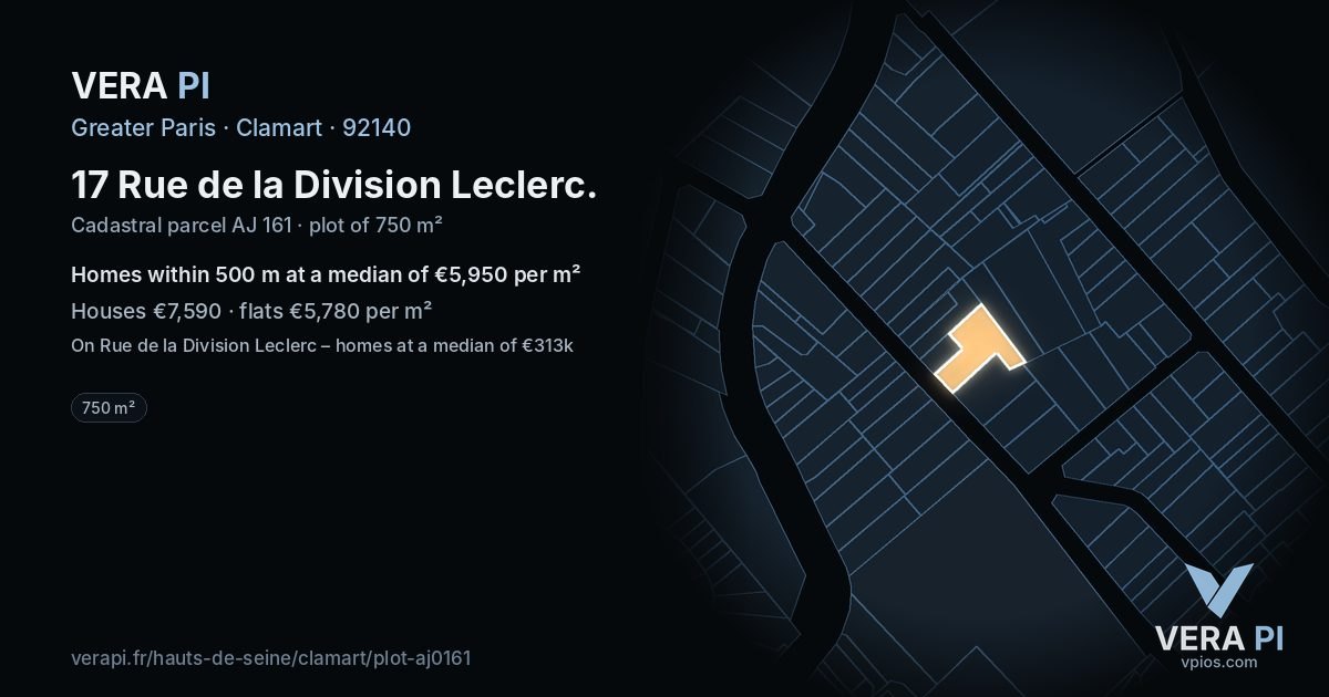 17 Rue de la Division Leclerc, Clamart at night – the plot lit, the parcels around coloured by the prices near them