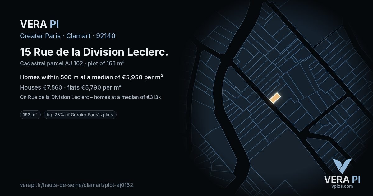 15 Rue de la Division Leclerc, Clamart at night – the plot lit, the parcels around coloured by the prices near them