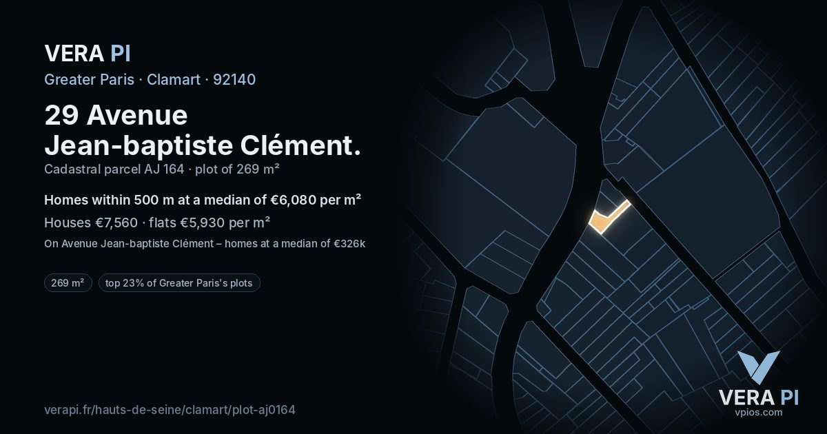 29 Avenue Jean-baptiste Clément, Clamart at night – the plot lit, the parcels around coloured by the prices near them