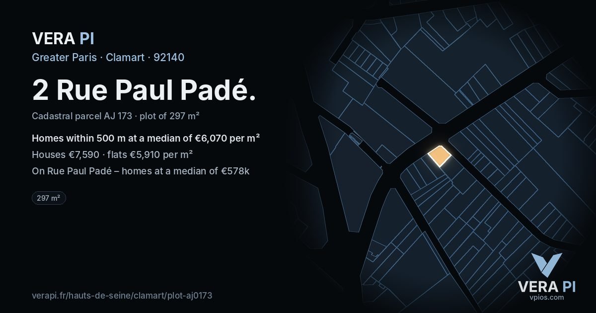 2 Rue Paul Padé, Clamart at night – the plot lit, the parcels around coloured by the prices near them