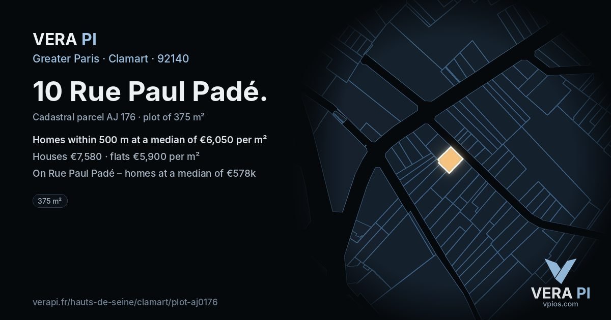 10 Rue Paul Padé, Clamart at night – the plot lit, the parcels around coloured by the prices near them