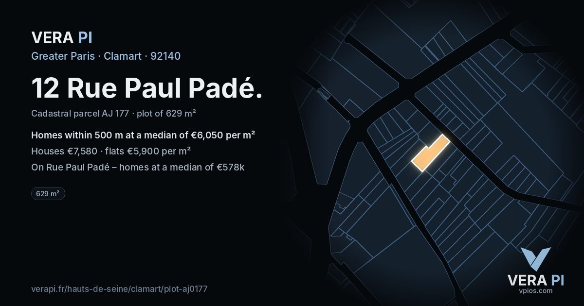 12 Rue Paul Padé, Clamart at night – the plot lit, the parcels around coloured by the prices near them