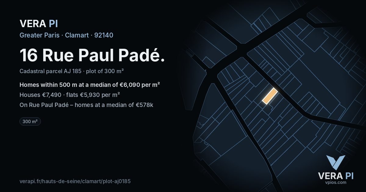 16 Rue Paul Padé, Clamart at night – the plot lit, the parcels around coloured by the prices near them