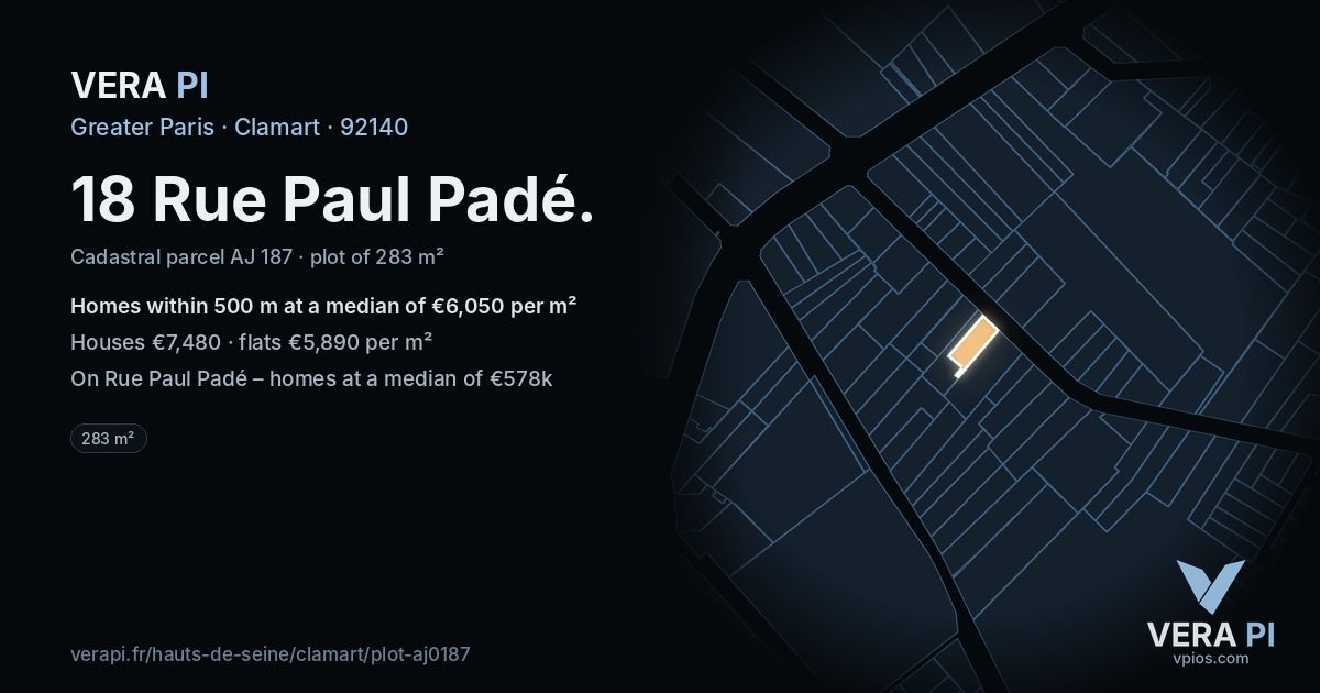 18 Rue Paul Padé, Clamart at night – the plot lit, the parcels around coloured by the prices near them
