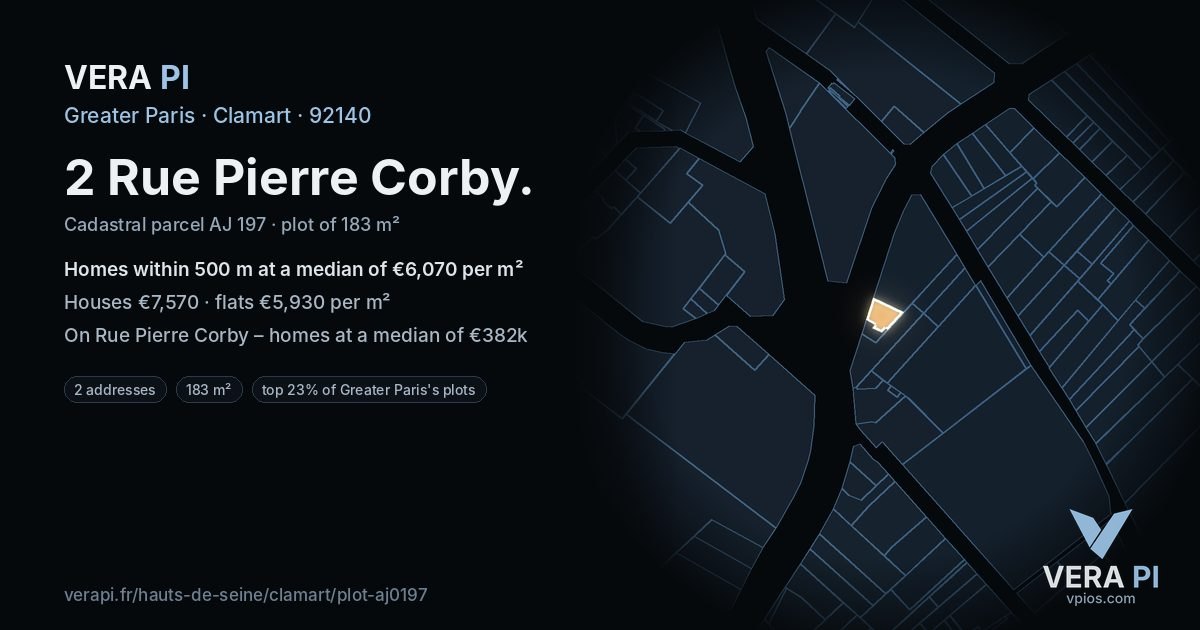 2 Rue Pierre Corby, Clamart at night – the plot lit, the parcels around coloured by the prices near them