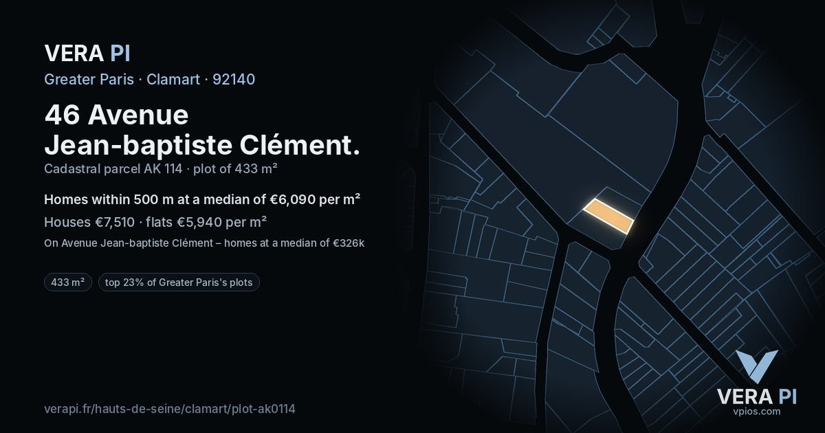 46 Avenue Jean-baptiste Clément, Clamart at night – the plot lit, the parcels around coloured by the prices near them