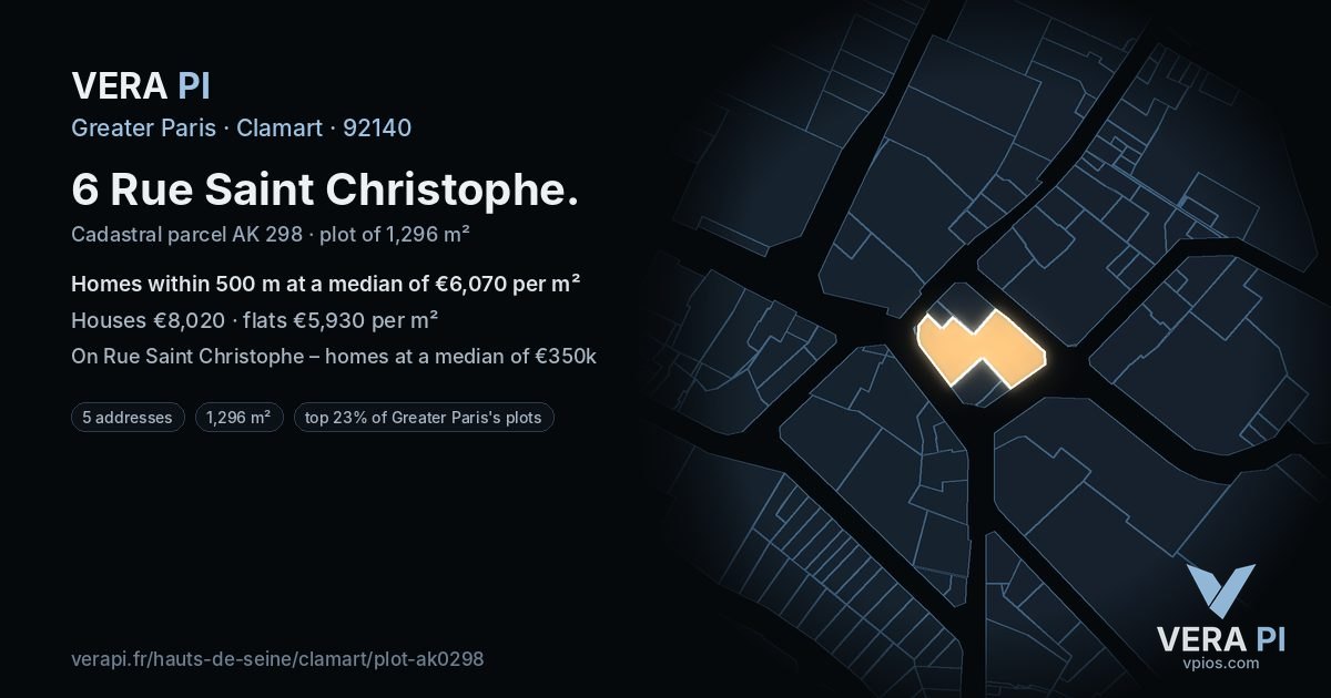 6 Rue Saint Christophe, Clamart at night – the plot lit, the parcels around coloured by the prices near them