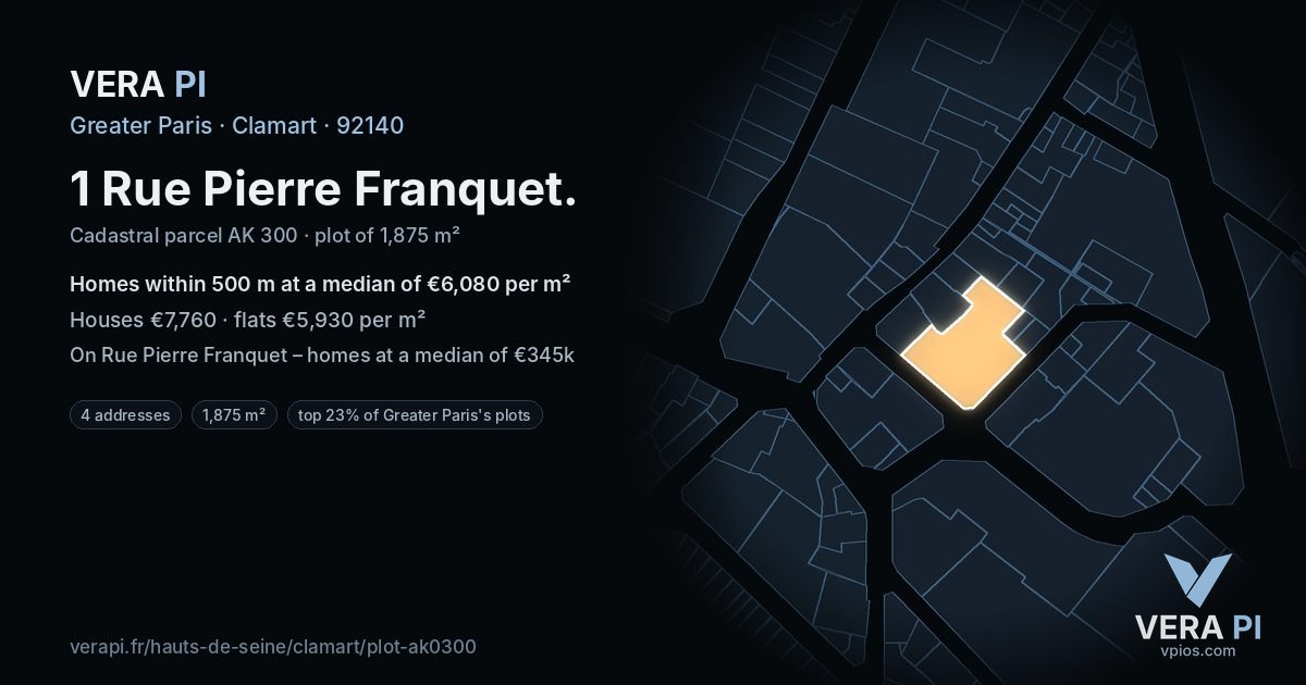 1 Rue Pierre Franquet, Clamart at night – the plot lit, the parcels around coloured by the prices near them