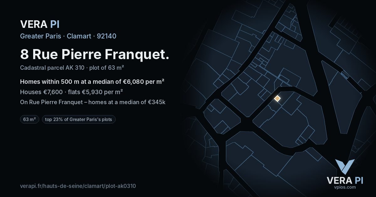 8 Rue Pierre Franquet, Clamart at night – the plot lit, the parcels around coloured by the prices near them